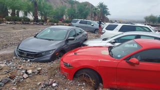 Cars stranded in flood at Death Valley National Park