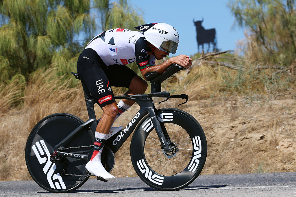 JEREZ DE LA FRONTERA, SPAIN - SEPTEMBER 10: Ivo Oliveira of Portugal and UAE Team Emirates XRG competes during the La Vuelta - 81st Tour of Spain 2026, Stage 18 a 32.1km individual time trial stage from El Puerto de Santa Maria to Jerez de la Frontera / #UCIWT / on September 10, 2026 in Jerez de la Frontera, Spain. (Photo by Alexander Hassenstein/Getty Images)