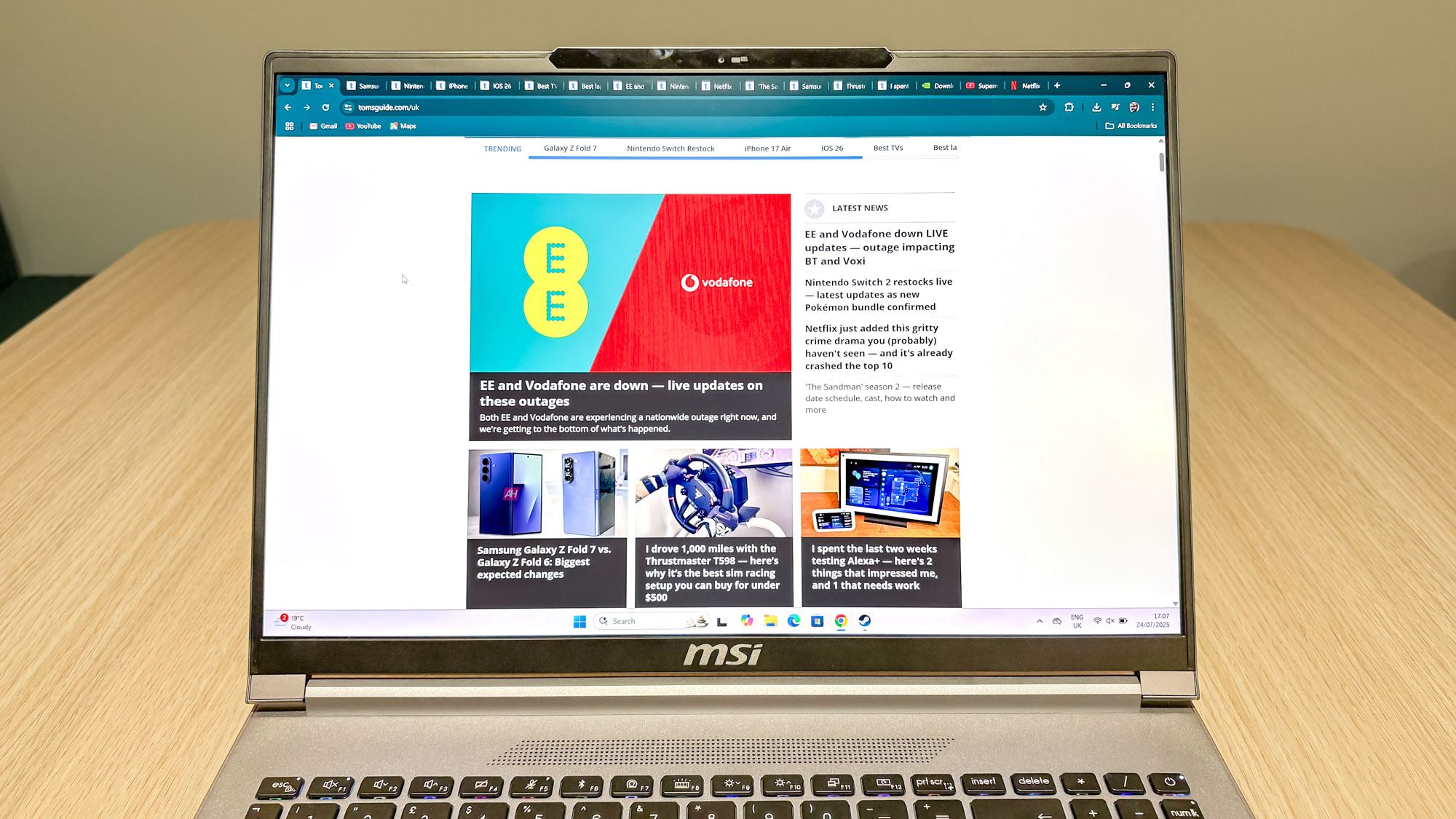 MSI Creator A16 AI+ with Google Chrome open showing Tom's Guide website page