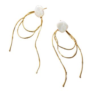 Anthropologie Pearl Loop Chain Drop Earrings