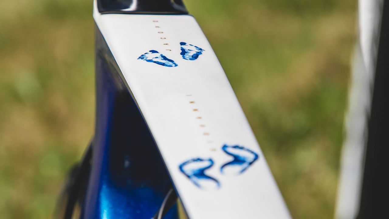 Matteo Trentin has his sons' footprints and names adorning the top tube of the frameset