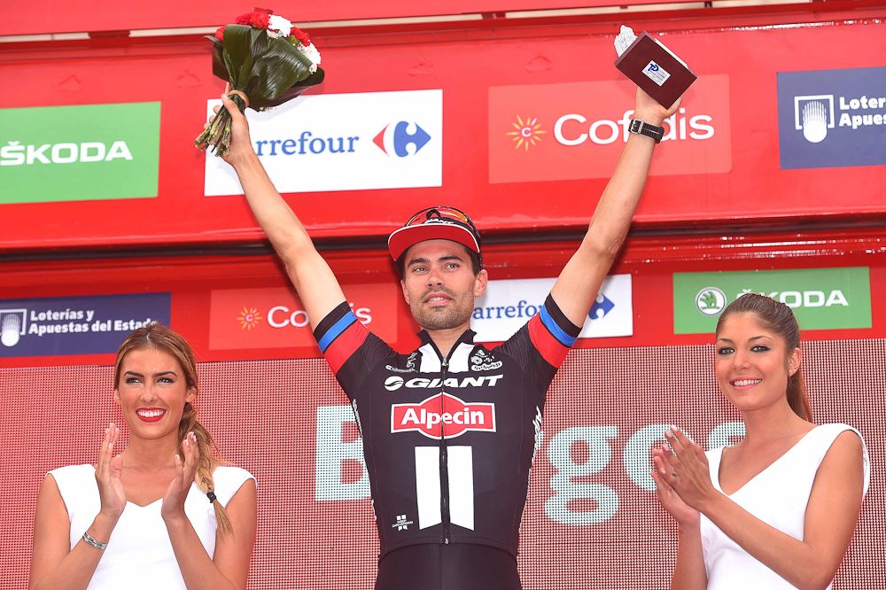 Tom Dumoulin on the Vuelta's stage 17 podium.