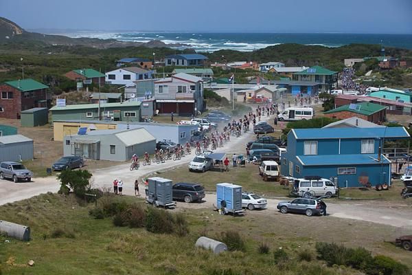 Around 460 cyclists stream out of Trial Harbour yesterday afternoon.