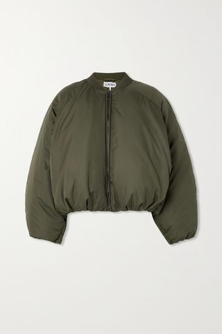 Leather-Trimmed Padded Shell Bomber Jacket