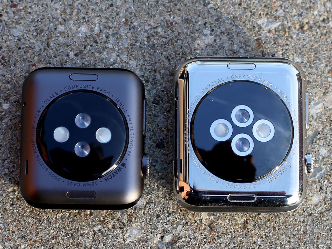 Space Black Sport case and Silver Stainless Steel case from the back