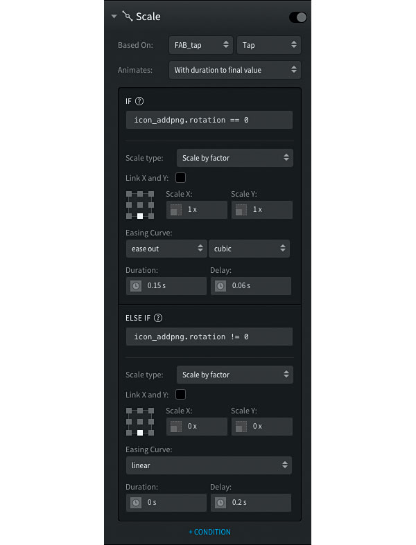 These settings will apply our animation to the FAB