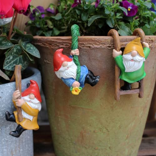 Honiweer 3 Pcs Climbing Gnomes Tree Faces Decor Outdoor for Yard, Gnomes Statue, Outdoor Fairy Garden Resin Crafts, Flower Pot Landscape Dwarf, Micro Landscape Pendant Ornaments (3 Pcs)