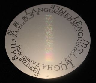 The Rosetta Disk contains over 13,000 pages of information on more than 1,500 human languages. Each page is microscopically etched onto the nickel disk.