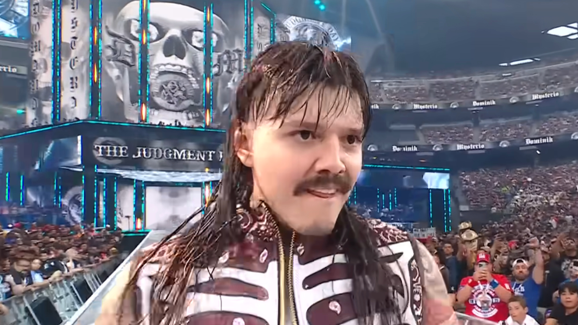 Dominik Mysterio walks down the entrance ramp at WrestleMania.