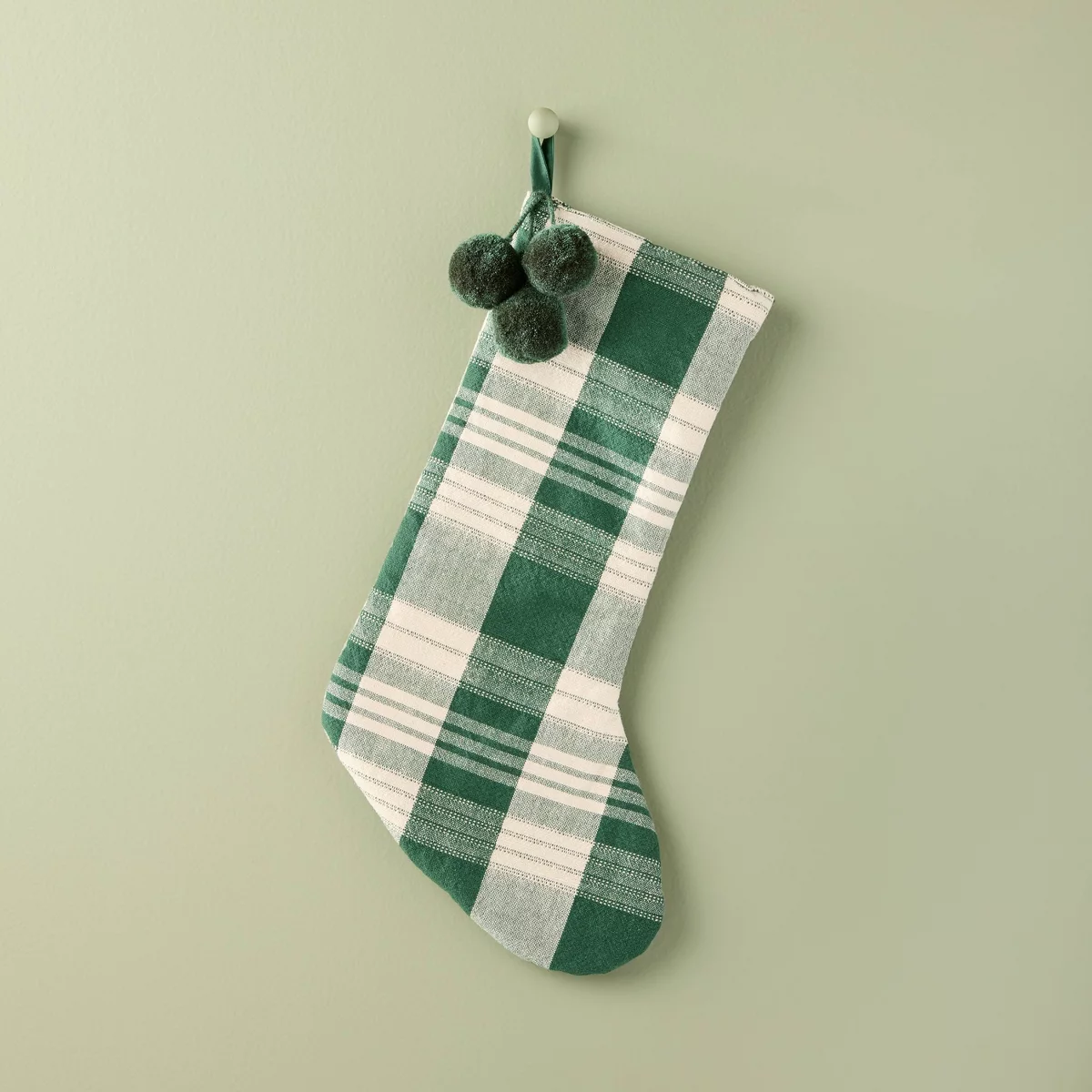20u0026#34; Plaid Woven Stocking Cream and Green - Hearth U0026#38; Handu0026#8482; With Magnolia