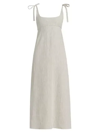 Wave Linen Tie-Strap Midi-Dress