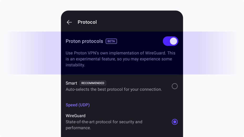 Proton Protocols feature in beta on app settings (August 2026)