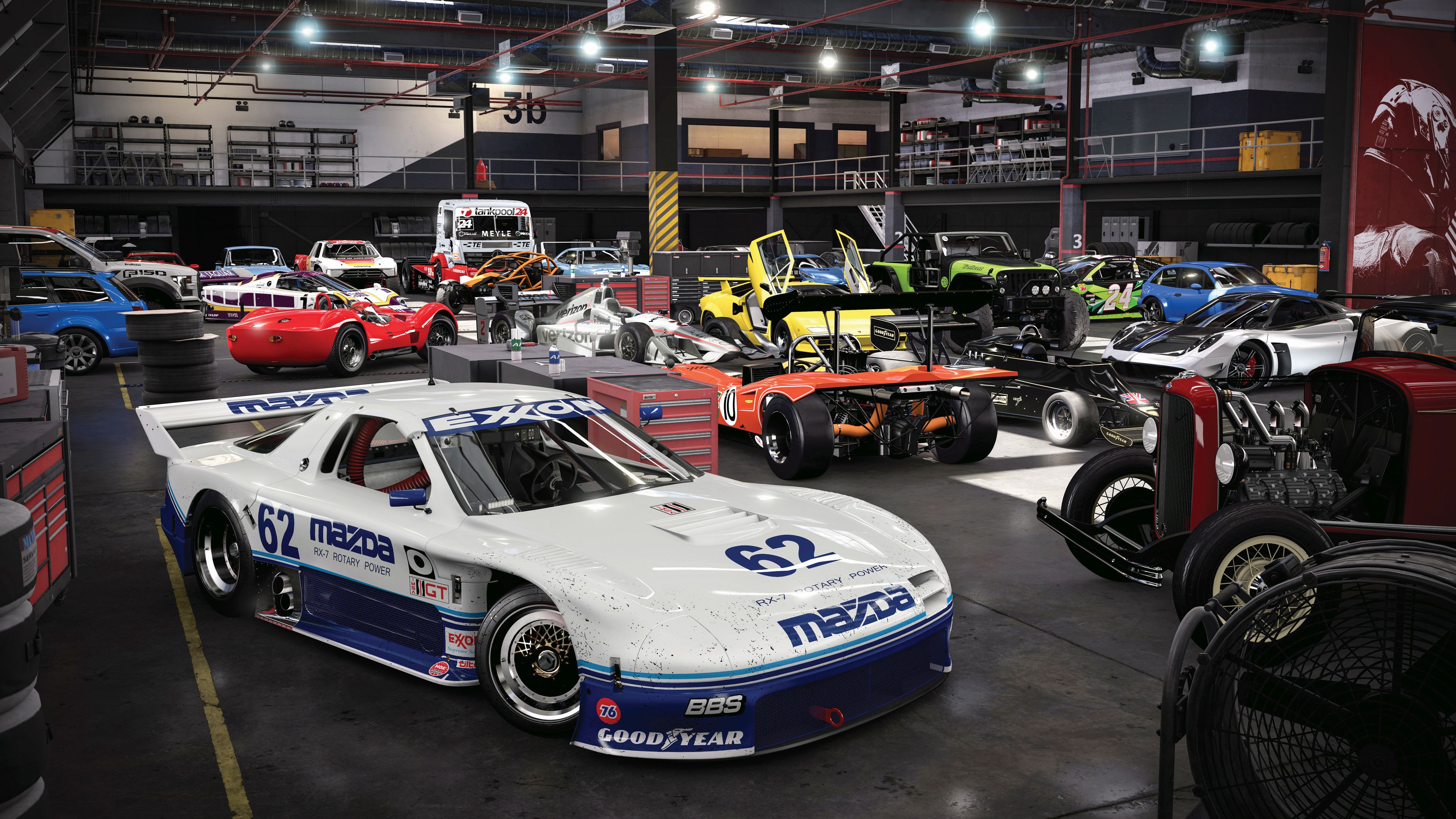 Best racing games - a collection of cars in a large garage