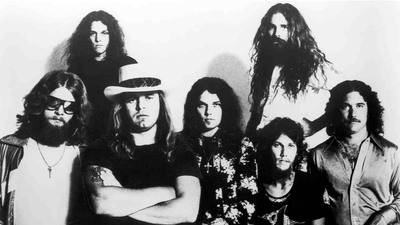 Lynyrd Skynyrd posing for a photograph in 1977
