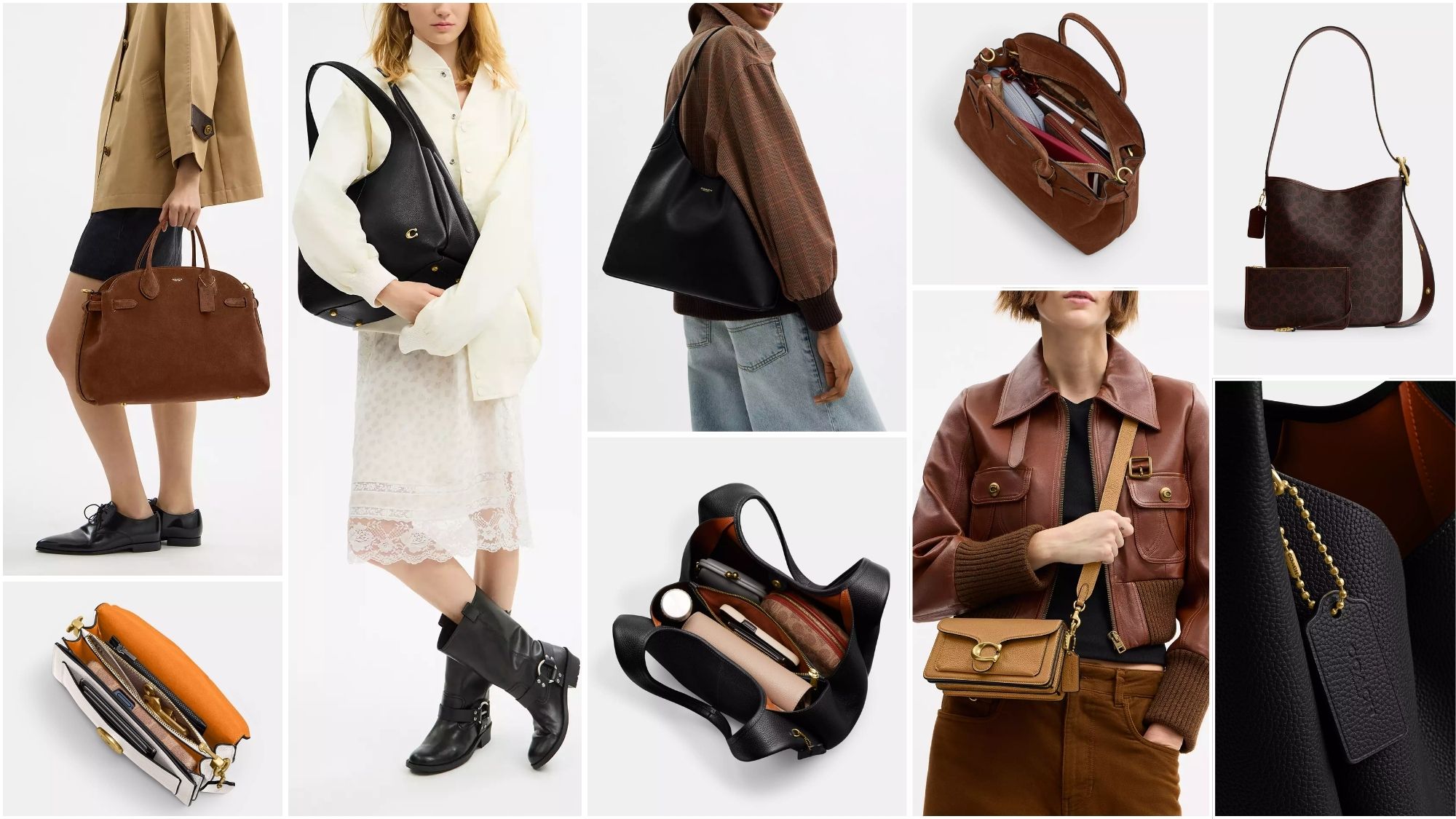 collage of hero Coach bags in neutral tones