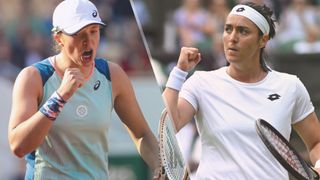 Iga Swiatek and Ons Jabeur both pictured at Wimbledon 2022. They will contest the 2022 US Open Women's final