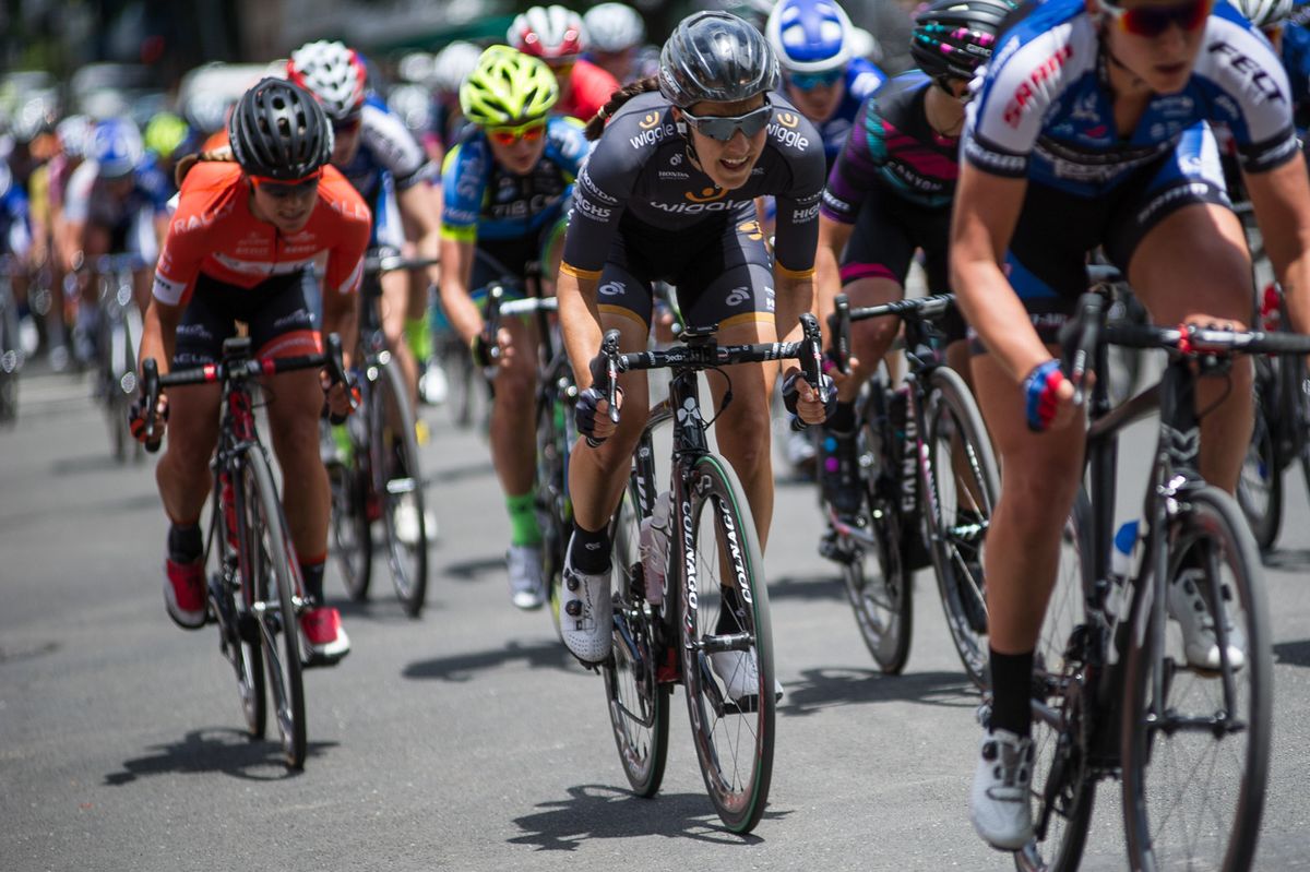 The bunch accelerates out of one of todays corners