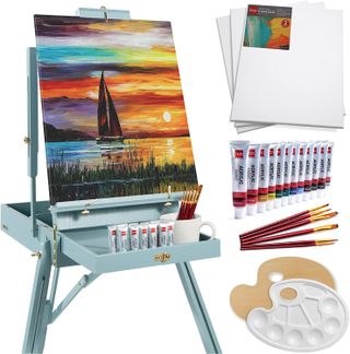 An easel with a painting on it