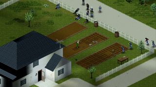 A farm being overrun by zombies in Project Zomboid