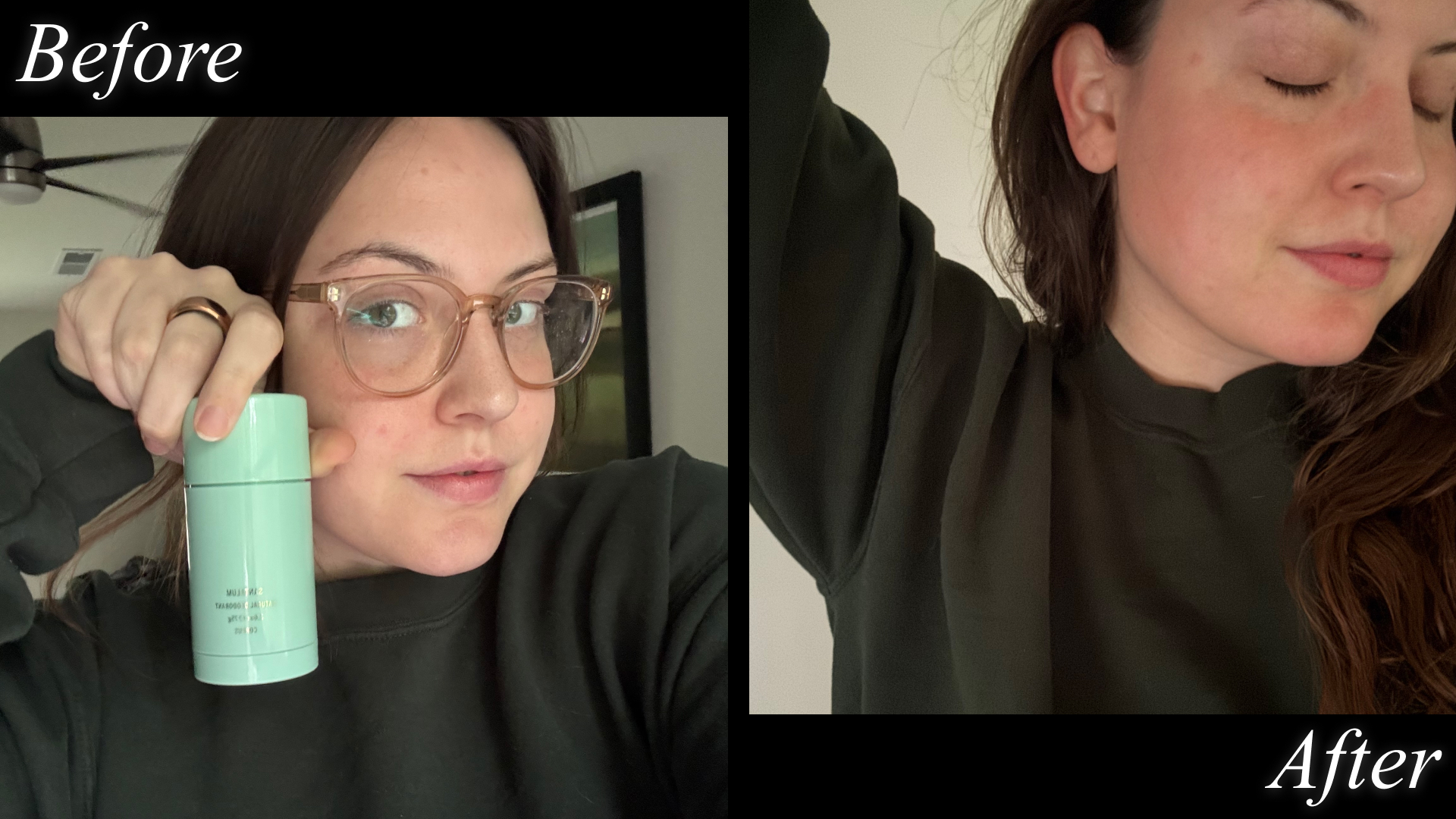 Sophia Vilensky before and after testing Corpus Naturals deodorant.