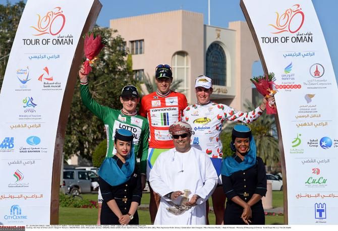 Race leader Peter Sagan, Sprint leader Andre Greipel, Most aggressive rider Jelle Wallays