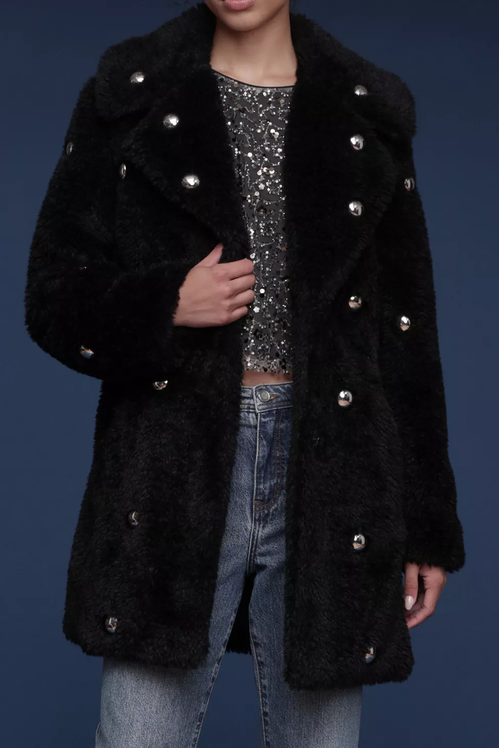 Avec Les Filles, Studded Faux Fur Wrap Coat (Was $188)