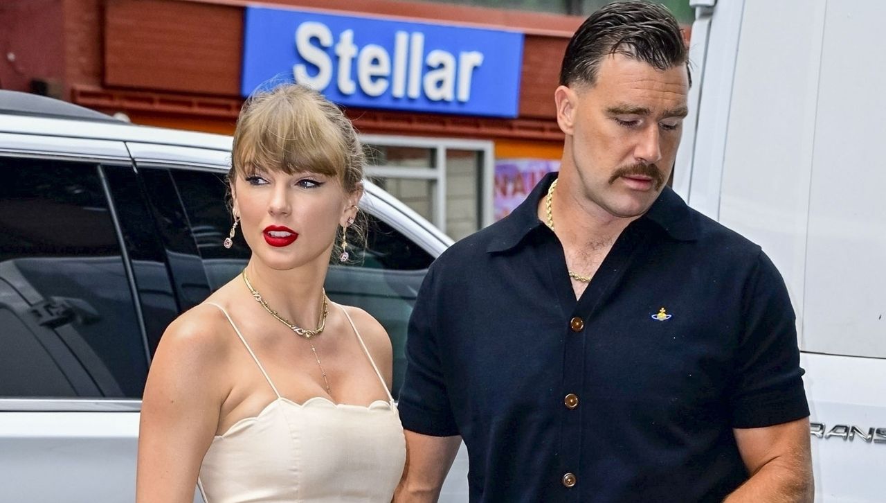 Taylor Swift and Travis Kelce arrive at Electric Lady Studios where Swift wears a cutout Zimmermann dress