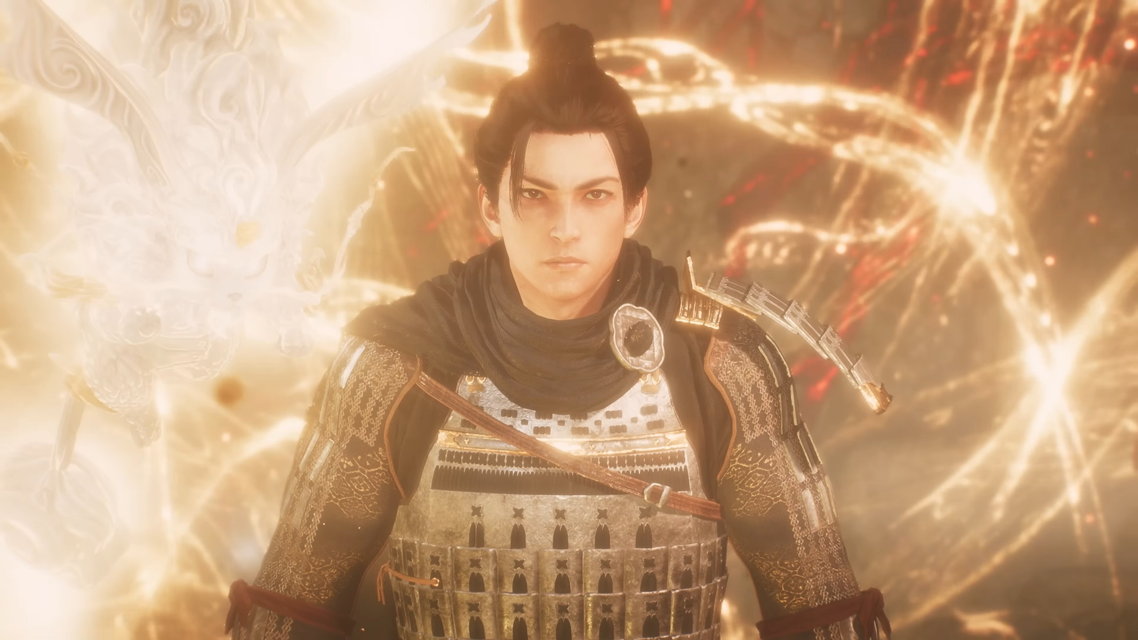 Nioh 3 warrior with gold light dragon
