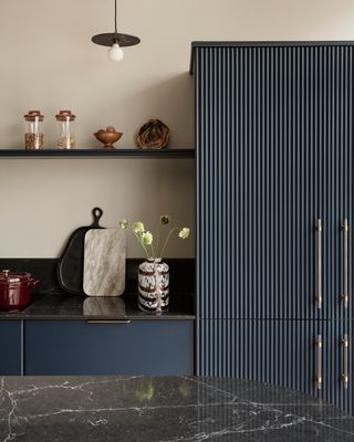 black fluted kitchen cabinet