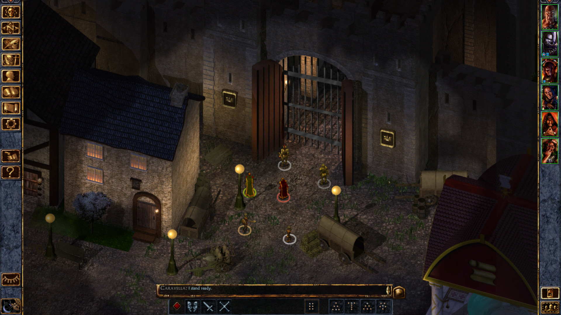 A party of characters stand before a gate in D&amp;amp;D RPG, Baldur's Gate