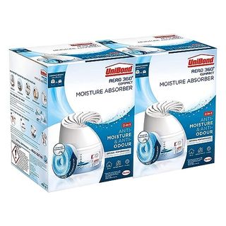 Unibond Aero 360 Compact Moisture Absorber Ultra-Absorbent Dehumidifier Helps to Prevent Condensation Mould and Musty Smells, 1 Device Incl. 1 Refill Tab 450g in Each Box, Bulk Buy 2 Pack