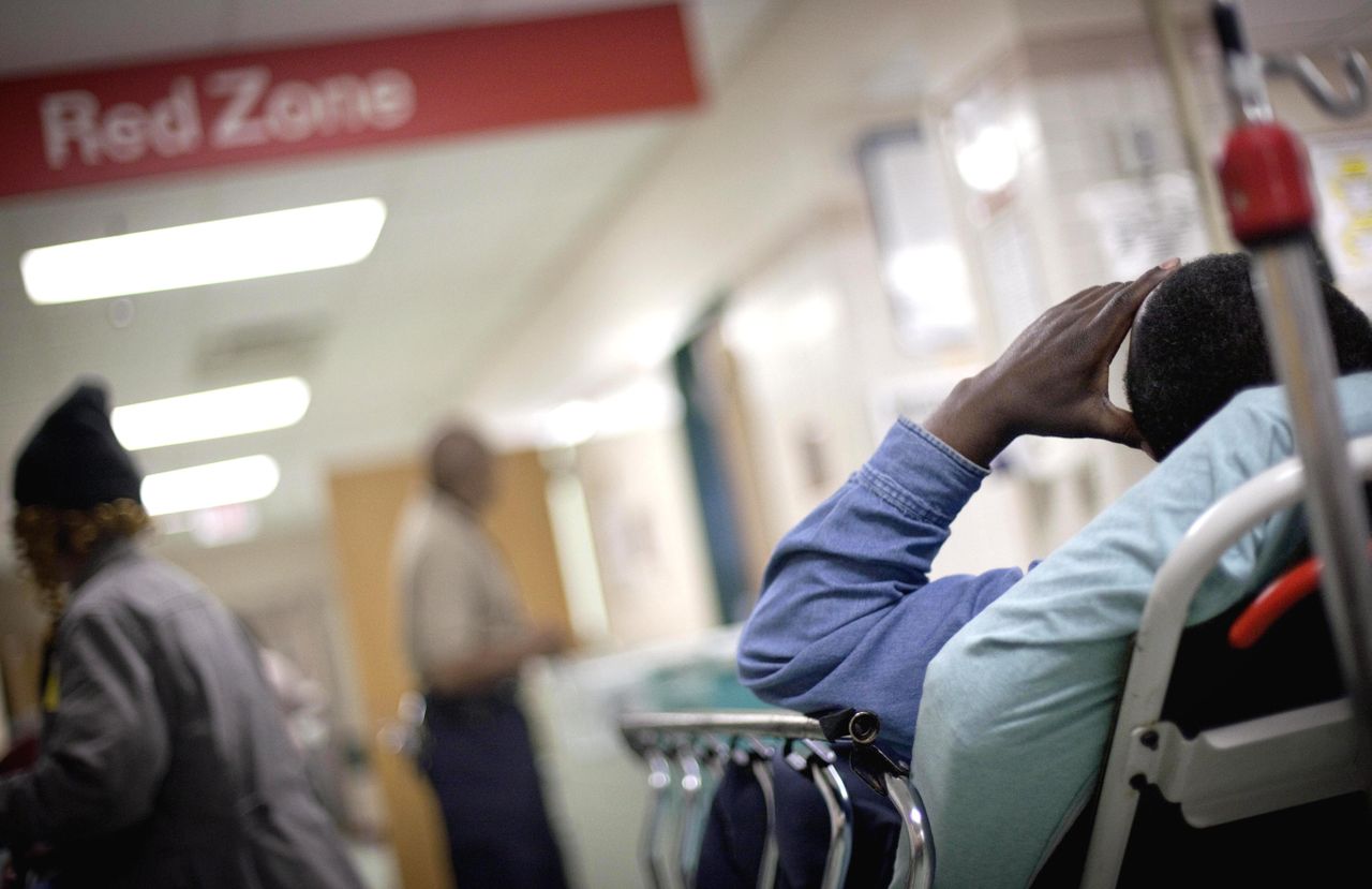 A patient waiting in the Grady Memorial Hospital, Atlanta.