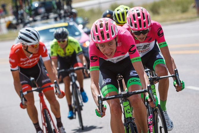 Hugh Carthy (EF Education First-Drapac) works hard on the front of the break on stage 3 of the 2018 Colorado Classic