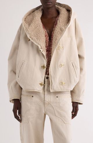 Biane Faux Shearling Lined Denim Hooded Jacket