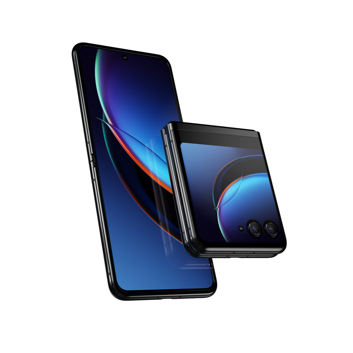 Motorola Razr Plus blue variant folded and unfolded
