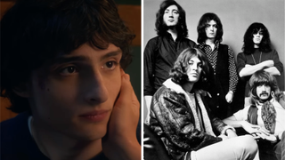 A screenshot from the Stranger Things season five trailer, next to a picture of Deep Purple in 1970
