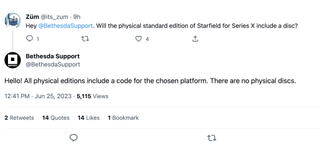 Bethesdas jüngster Tweet deutet darauf hin, dass Starfield wohl doch Digital-Only werden könnte...