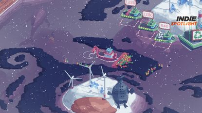 Spilled! screenshot of a boat pushing a big group of plastic bottles through a spill towards the recycling barge 