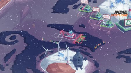 Spilled! screenshot of a boat pushing a big group of plastic bottles through a spill towards the recycling barge 