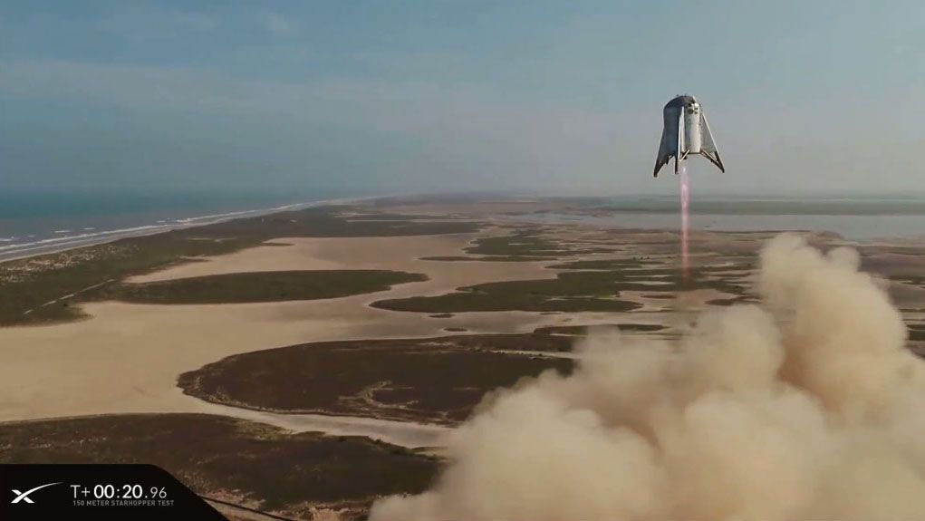 SpaceX launched its Starhopper rocket prototype on its highest flight ever on Aug. 27, 2019. The reusable hopping rocket flew from one pad to the other, with a targeted 500-foot (150 meters) ceiling at SpaceX&#039;s South Texas test site near Boca Chica Village.