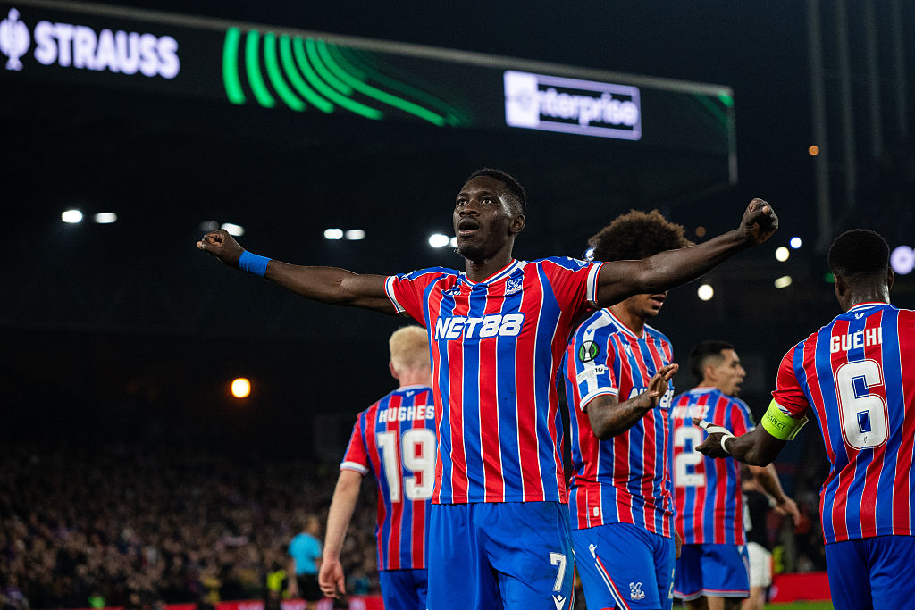 LONDON, ENGLAND - NOVEMBER 6: Ismaila Sarr of Crystal Palace celebrates after scoring his team&amp;apos;s third goal during the UEFA Conference League 2025/26 League Phase MD3 match between Crystal Palace FC and AZ Alkmaar at Selhurst Park on November 6, 2025 in London, England. (Photo by Sebastian Frej/Getty Images)