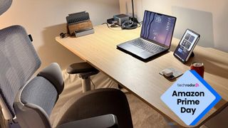 A reviewer's home office with a TechRadar badge that reads 'Amazon Prime Day'