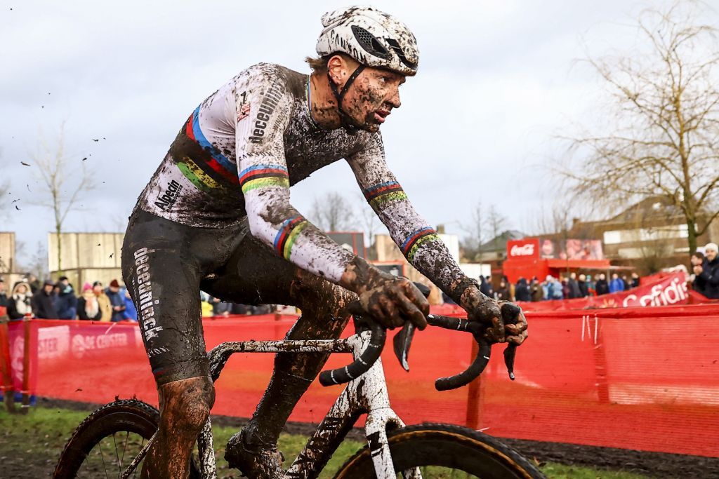 Dutch Mathieu Van Der Poel pictured in action during the men's elite race of the cyclocross cycling event, race 4/6 in the 'Exact Cross' competition, Friday 29 December 2023 in Loenhout. BELGA PHOTO DAVID PINTENS (Photo by DAVID PINTENS / BELGA MAG / Belga via AFP)
