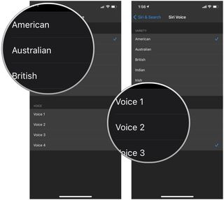 How to change Siri's Voice on iPhone by showing: Tap your preferred accent and voice type