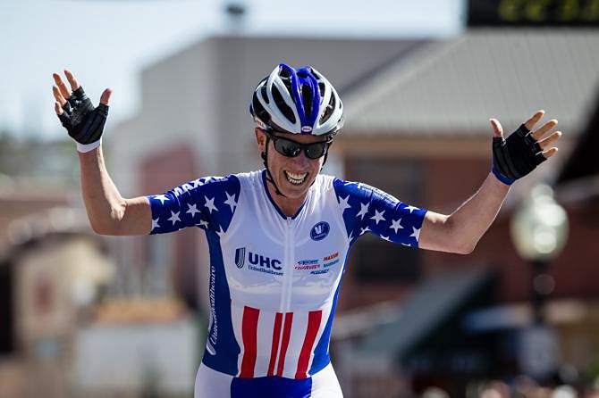Alison Powers won the downtown criterium in Silver City in 2014