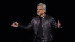 Nvidia's Jensen Huang, his arms wide, at GTC 2024