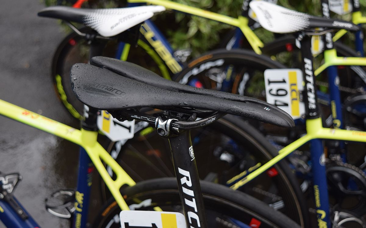 A Wanty Group Gobert rider opts for a carbon-railed Selle San Marco Aspide saddle