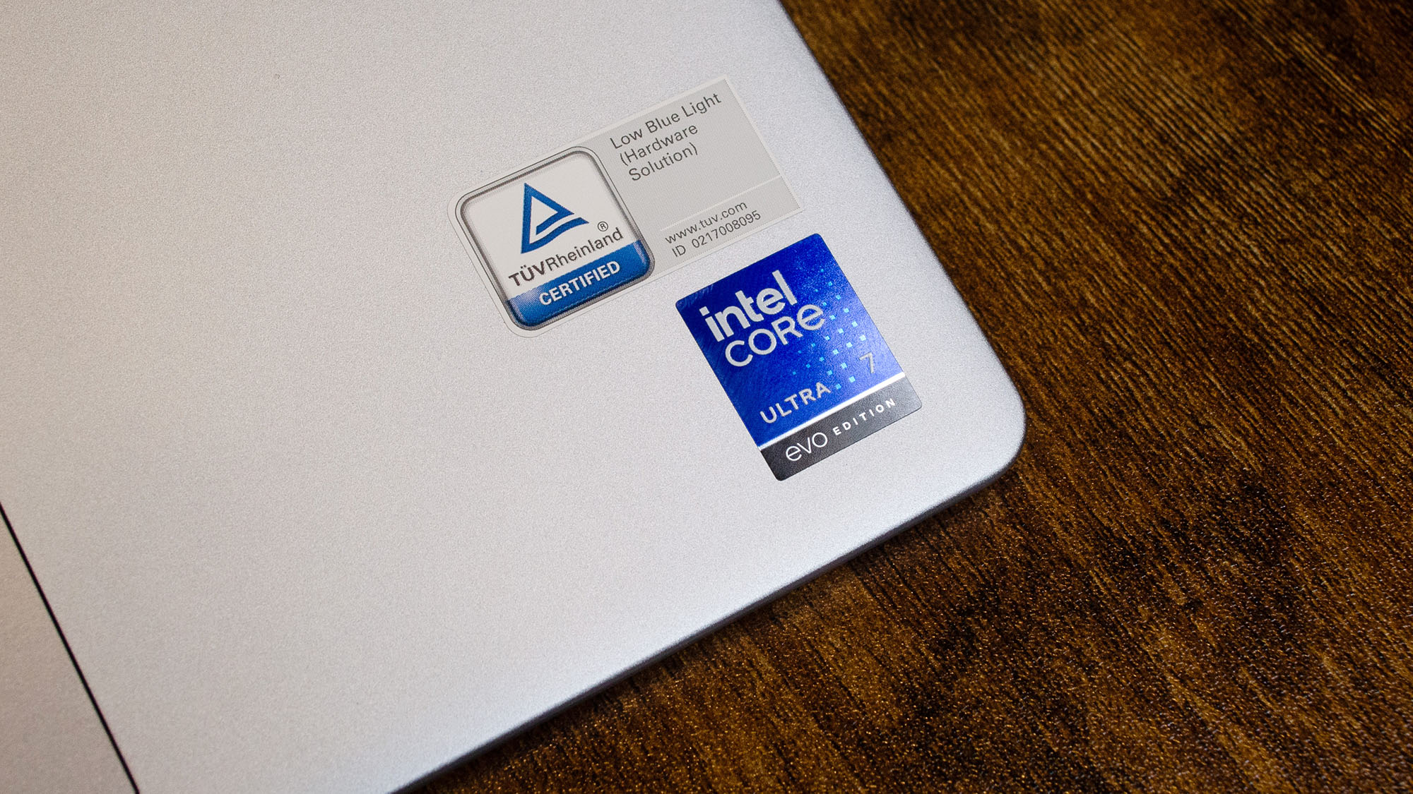The Intel Core Ultra 7 sticker on a laptop