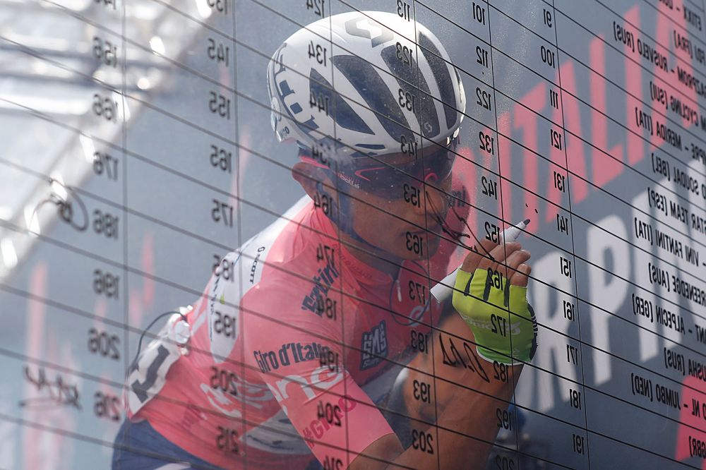 Esteban Chaves (Orica-GreenEdge) signing in for the start of stage 20 at the Giro d'Italia