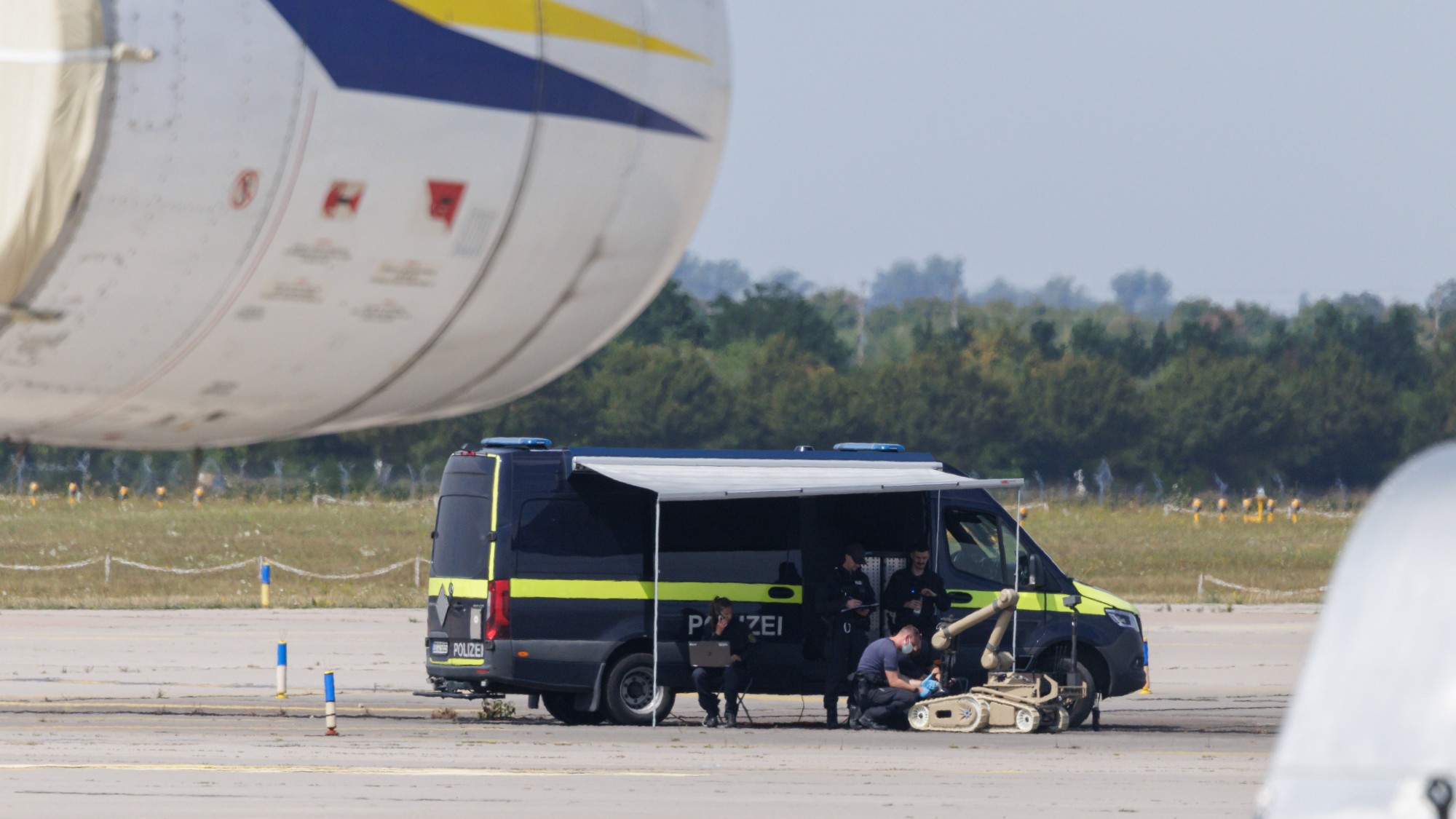 Incident team investigating the drone attack at Leipzig Airport